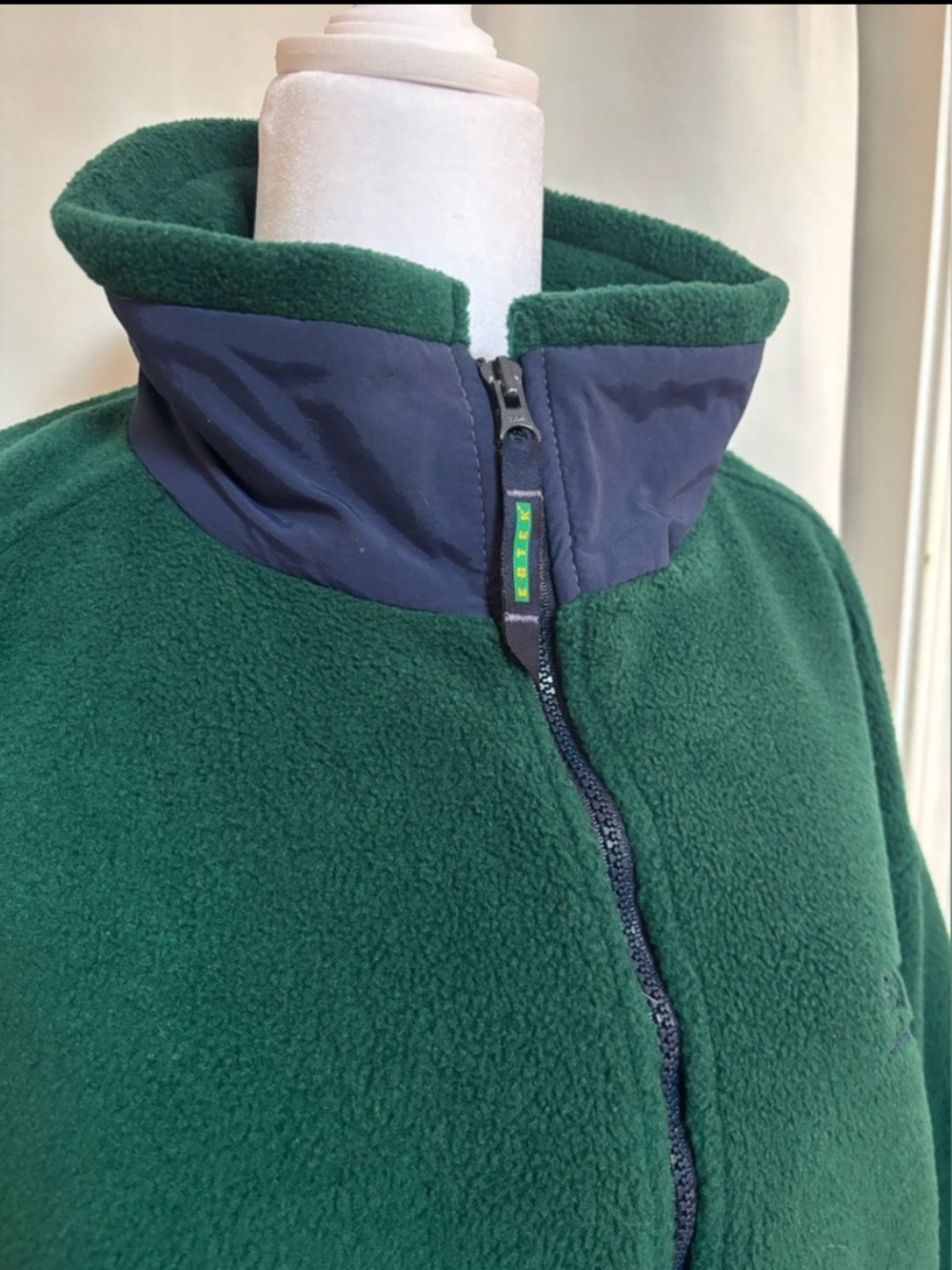 Vintage LL Bean EBTek Fleece Jacket Green Purple Full Zip Hooded Mens XL Travel - Picture 3 of 7